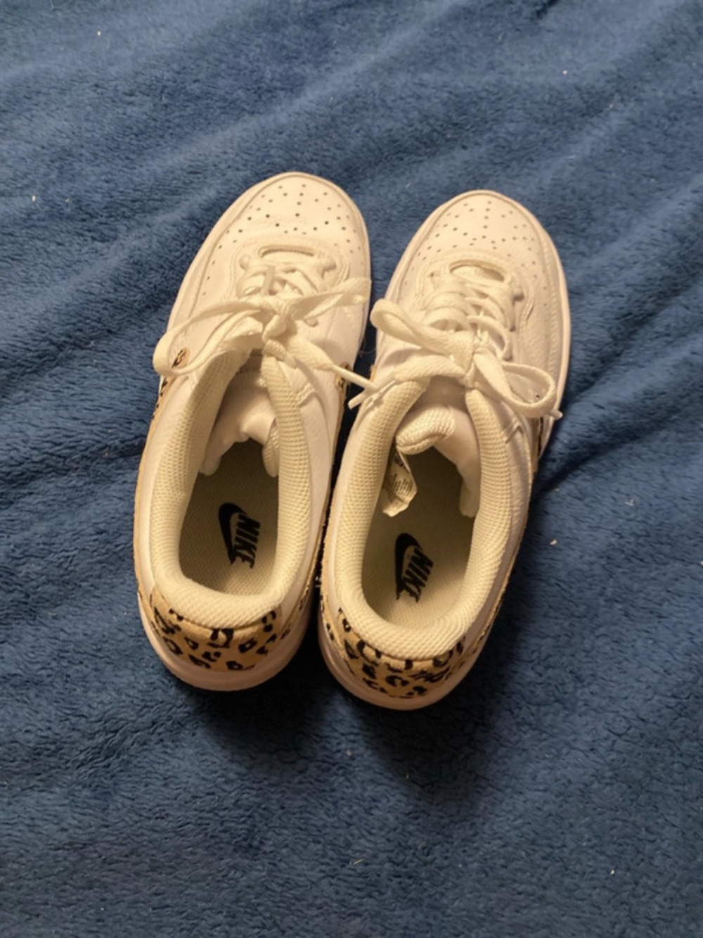 Nike Kids White Sneakers with Leopard Heel Detail